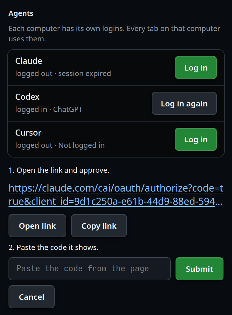 The Claude steps open inside the Agents group, under the three rows