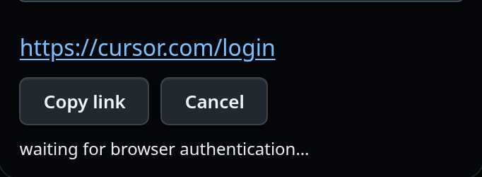 The Cursor browser login link displayed in the new-thread card