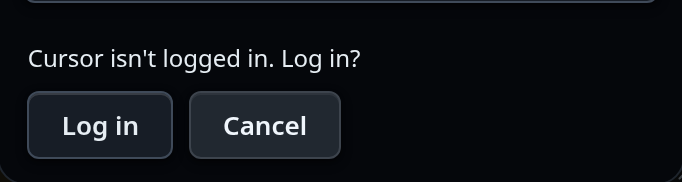 The new-thread card asking whether to log in to Cursor