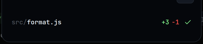 The file row back in the files popup, now carrying a green tick after its counts