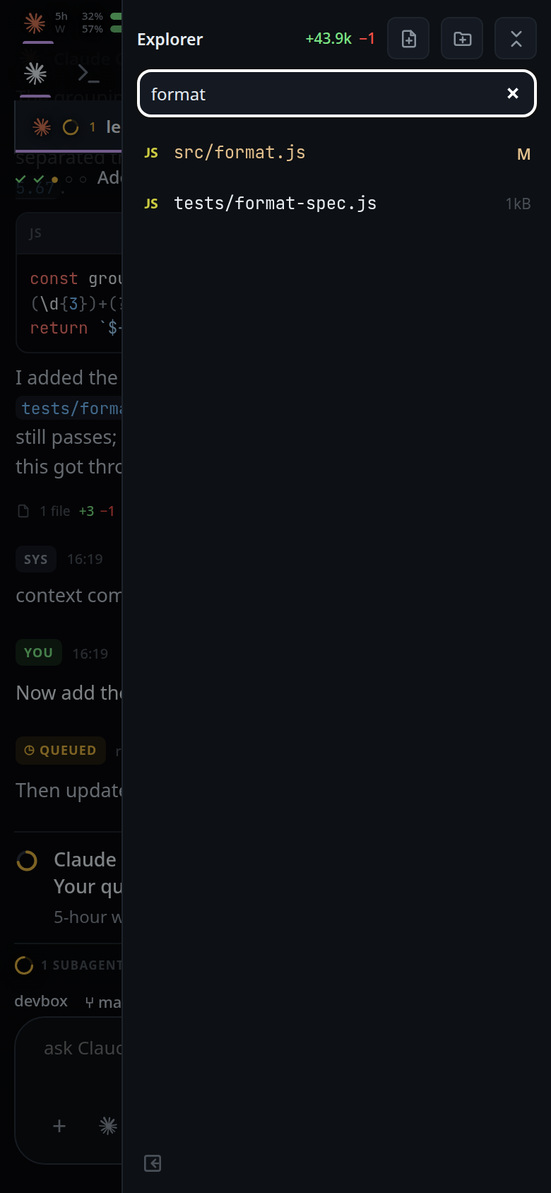 The filter holding the word format, with two matches listed by their whole path instead of the tree