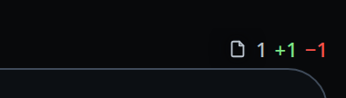 The right end of the status bar: a file icon, 1, and +1 −1
