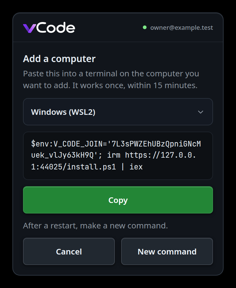 The Windows command, with the line about WSL2 and a restart