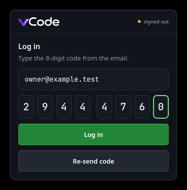 The code boxes after Send code