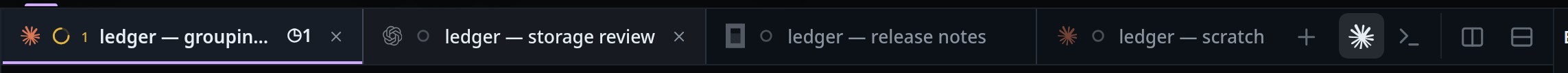 The pane header with a close cross on the tab in front and on the second tab, which the pointer is on.