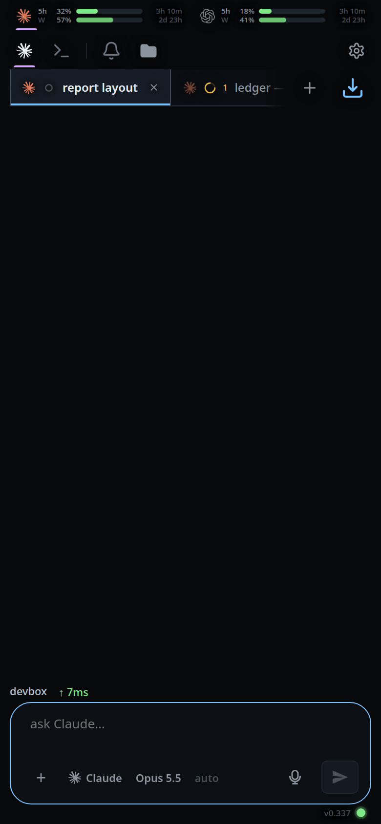 The coloured bar under the selected tab and the composer's edge in the same colour.