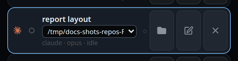The row's folder line replaced by a drop-down holding the tab's current folder.