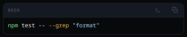 A bash block's header bar with the run mark beside the copy icon
