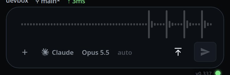 The clip on its way to be transcribed: the bars frozen and dimmed, and the button an upload arrow.